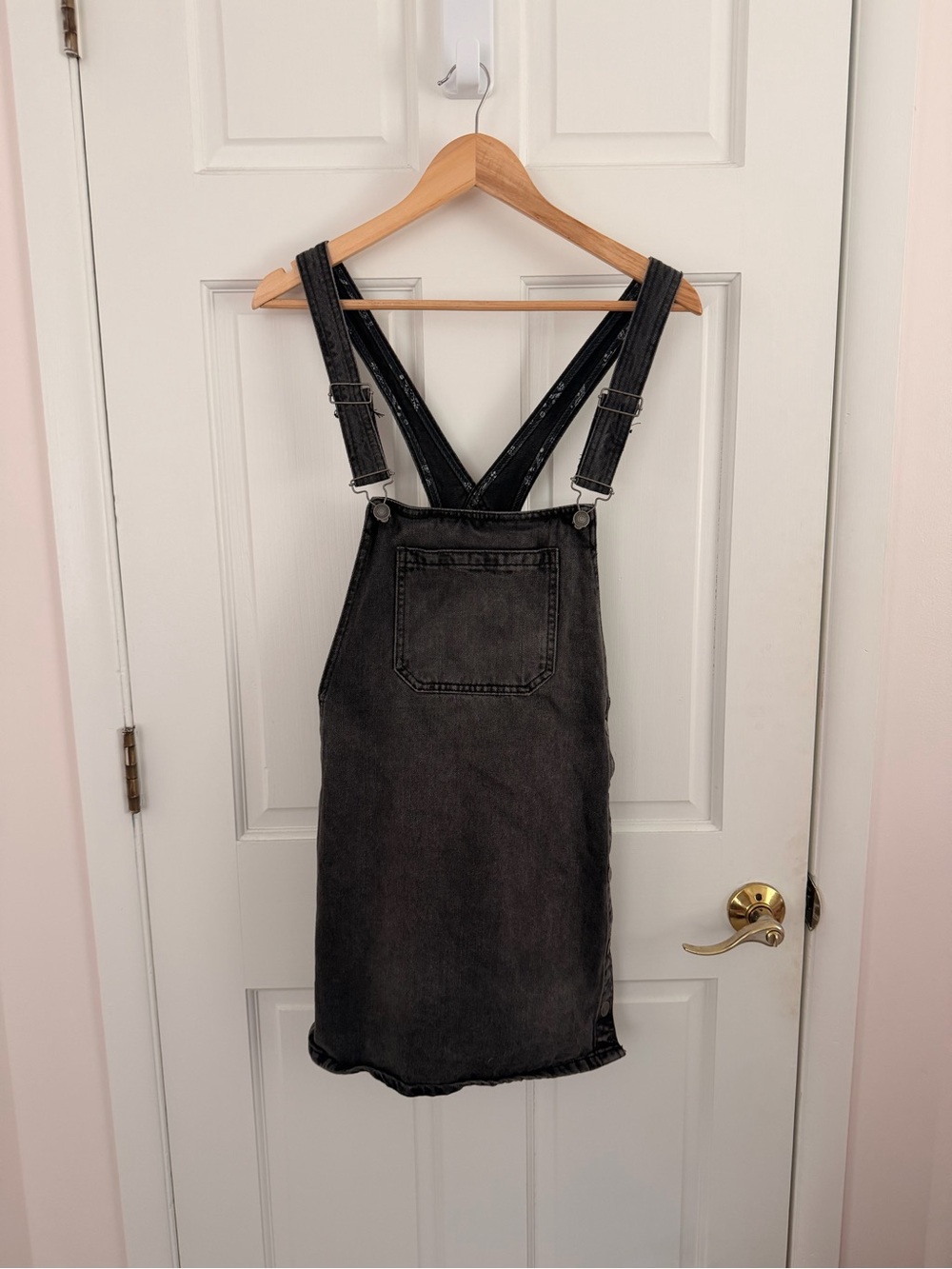 Free People Washed Black Denim Overall Dress